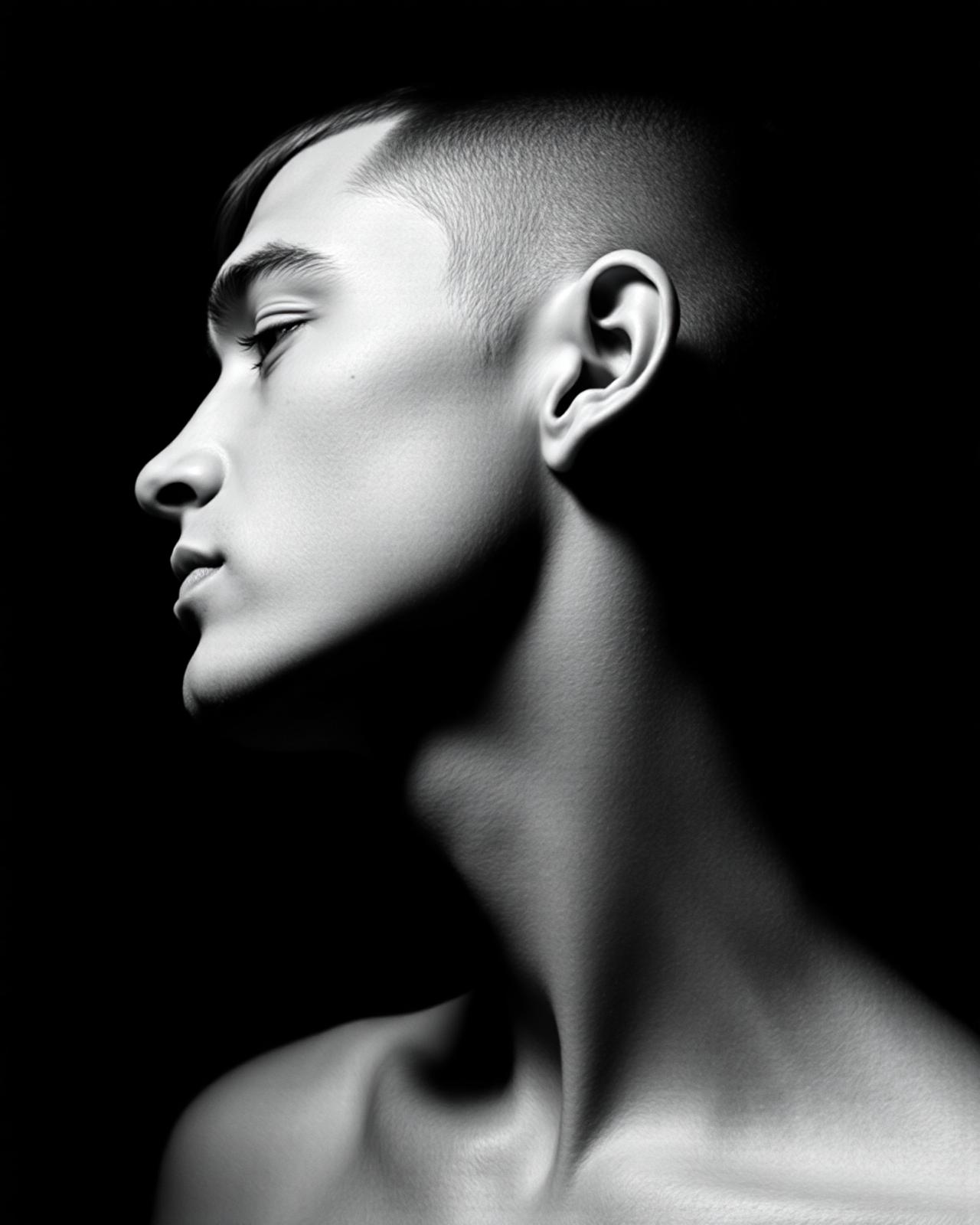 Looksmasterz editorial portrait — sharp jawline and precision fade